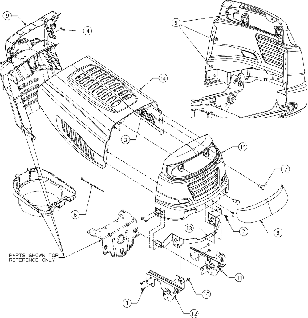 Hoodandgrille Diagram and Parts List for 439-42 (13BB775S345)(2021) Yard Machines Lawn Tractor